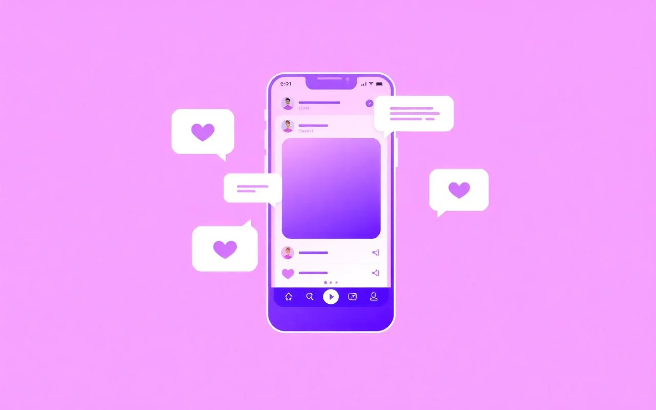 Správa sociálních sítí — fialová ilustrace social media